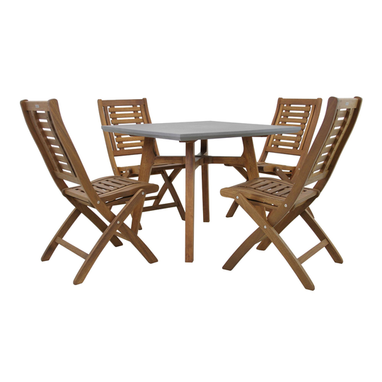 Eucalyptus and Concrete Reza 5 Piece Outdoor Patio Dining Set: Gray/Natural - Wood by World Market