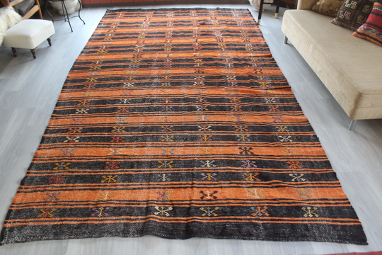 7'2"X12'6" Ft Vintage Kilim Rug, Ethnic Large Kilim, Area Bohemian Rug/7'2" X 12'6" N-370