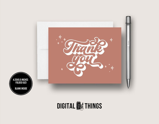 Boho Retro Thank You Card Set. Vintage Inspired Card. Bridal Party Dt3192