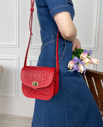 Red Leather Bag, Women Bags, Unique Purse, Gift For Girls, Personality Handbags