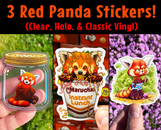 Red Panda Sticker Pack Transparent, Holographic & Classic Vinyl Stickers Waterproof Ramen Maruchan Instant Lunch in Jar Cute
