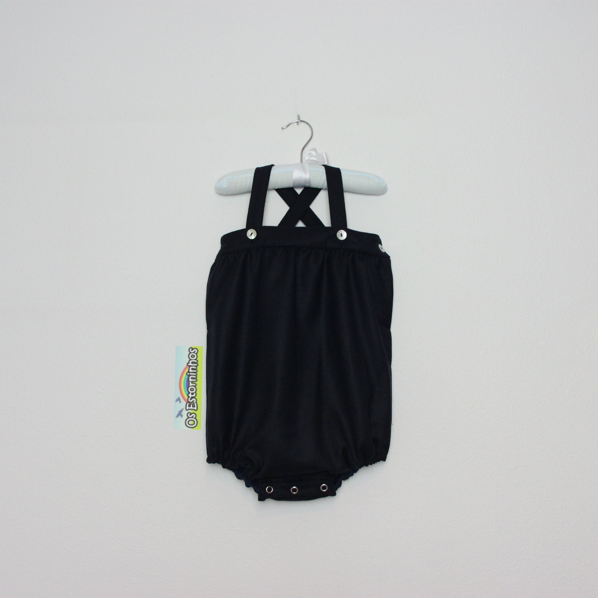 Navy Blue Wool Blend Romper With Adjustable Straps