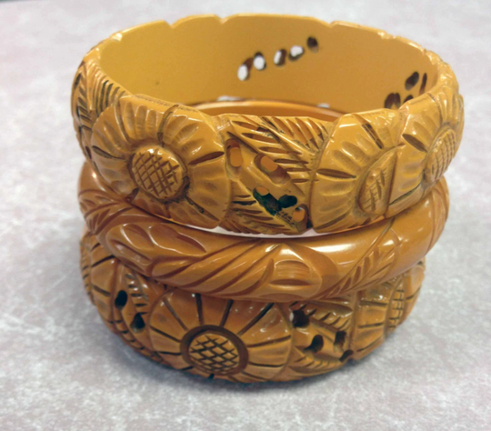 Intricately Carved Vintage Bakelite Bracelet Set