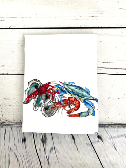 Seafood Hand Towel - Crawfish Towel- Crab Kitchen Decor Home Decor- Wedding Gift