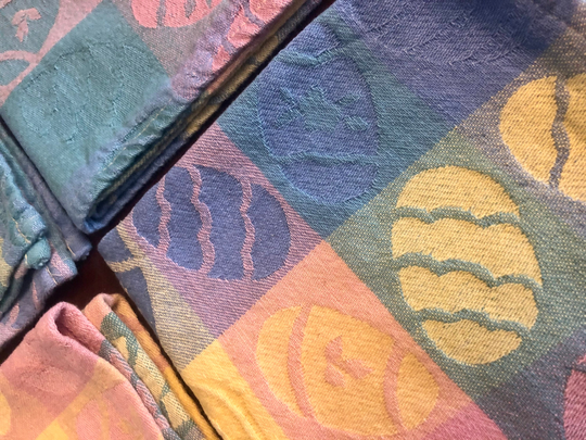 Set Of Four Vintage 1990's 100% Cotton Easter Napkins, Eggs, Pastel Colors