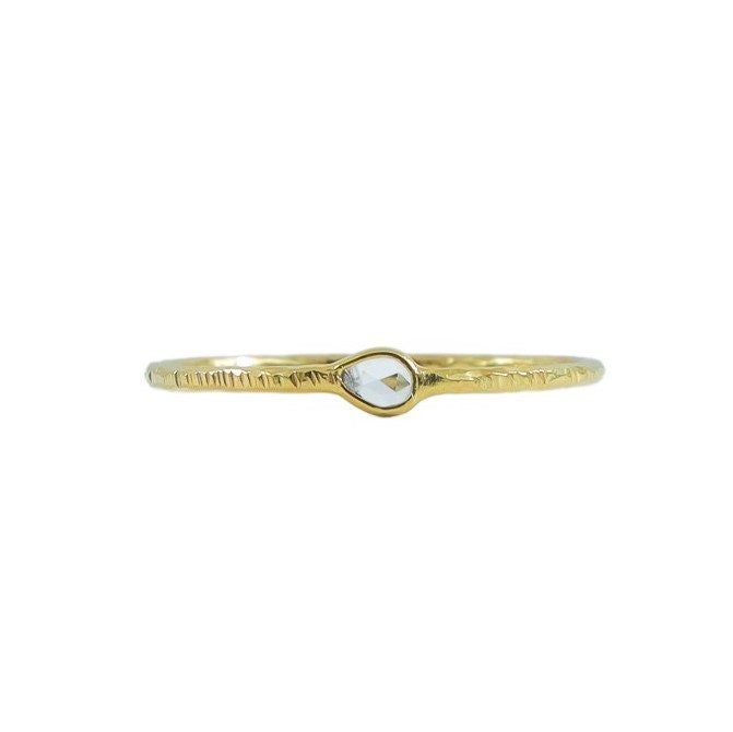 10K Gold Ring Women, Rose Cut Diamond Handmade Ring, 0.05 Cts Natural White Diamond, 10K Gold, Hammered Gift For Her, Dainty