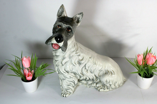 Vintage Italian Faience Marked Scottish Terrier Dog Statue Figurine 1960S