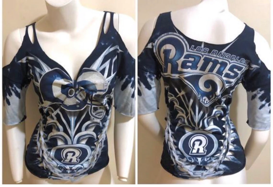 Los Angeles Rams Football Tie Dyed Cold Shoulder T-Shirt Top