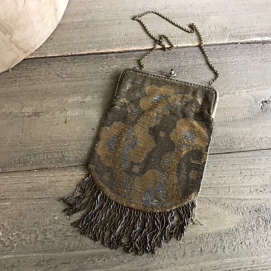 Antique Steel Cut Handbag, Purse, Dress Clutch, Evening Bag, Shimmery Silver Gold