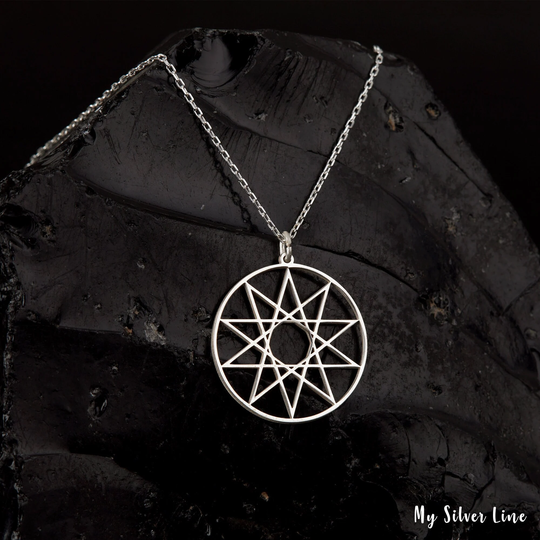 Star Dekagram Necklace, Sterling Silver Pagan Pendant, Sacred Geometry Jewelry, Wicca Gift, Spiritual Yoga Gift For Her
