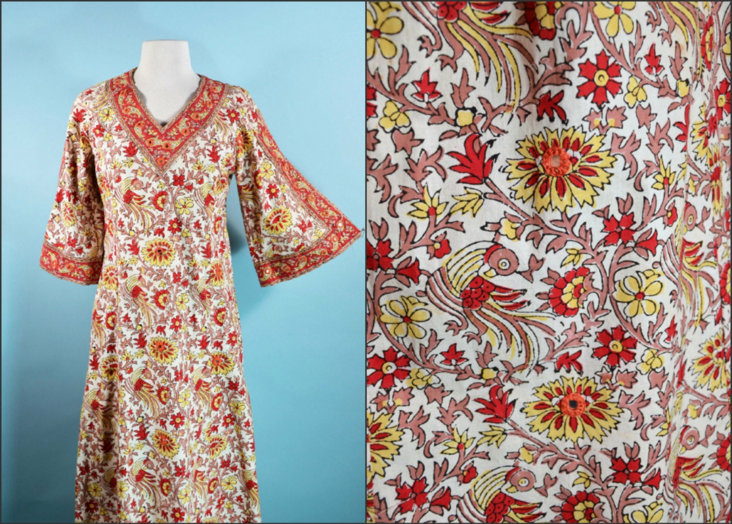 Ramona Rull Bohemian Hand Block Print + Mirrors, Maxi Dress Petite S