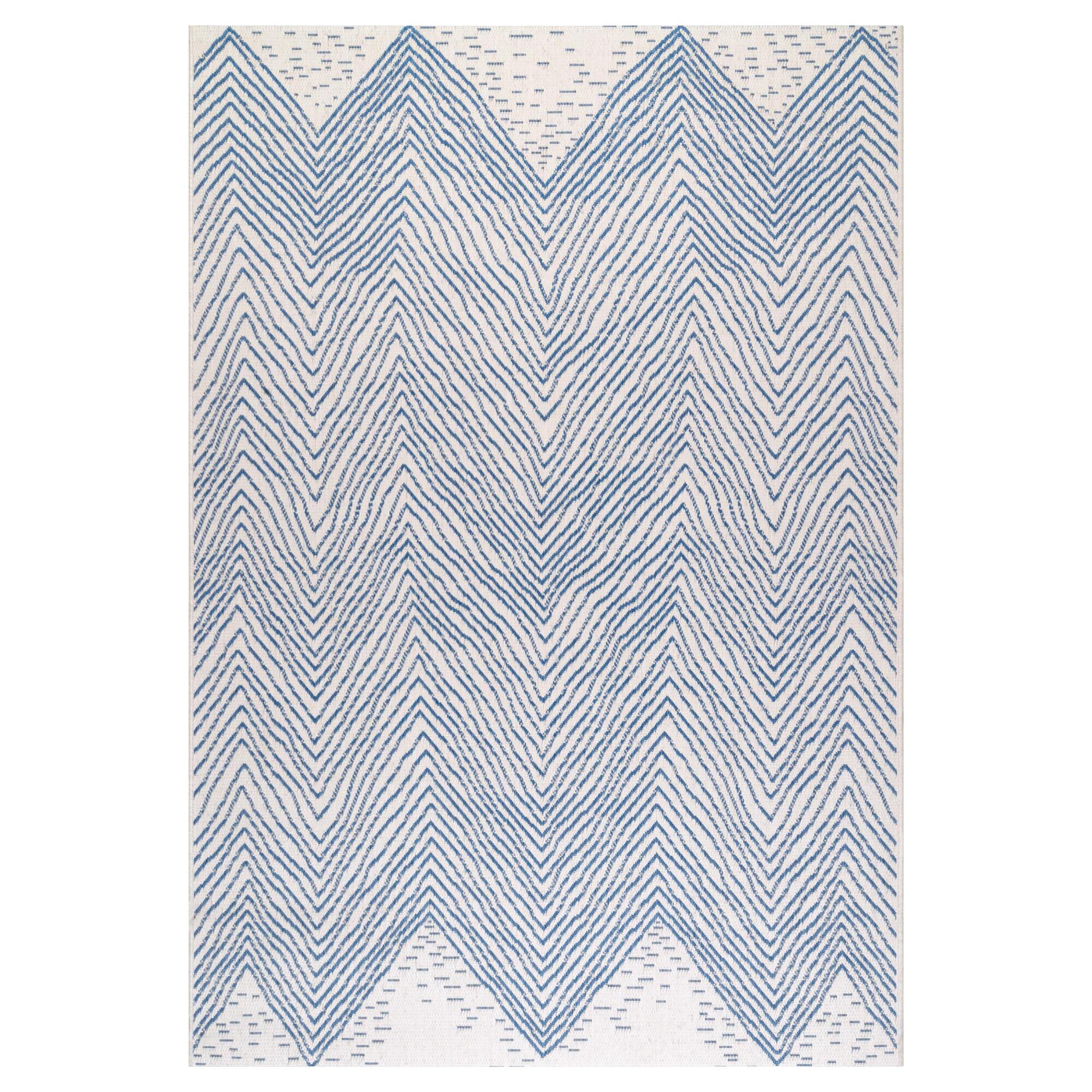 Blue And White Chevron Destin Indoor Outdoor Patio Rug: Blue/White - Synthetic Fibers - 5' x 8' by World Market