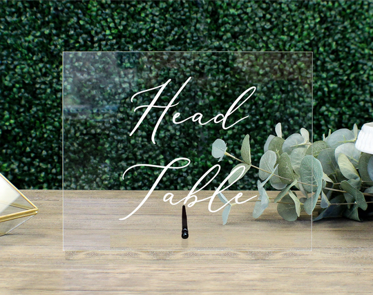 Head Table Sign || Acrylic Wedding Reserved Spot Clear Signage Calligrapher Handwritten Ff7P