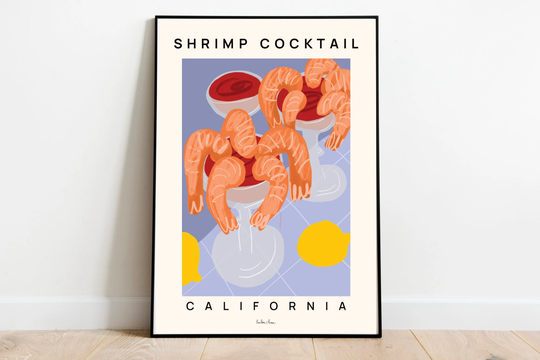 Shrimp Cocktail Poster, Seafood Print, Food Art California Artwork, Prawn Kitchen Wall Art