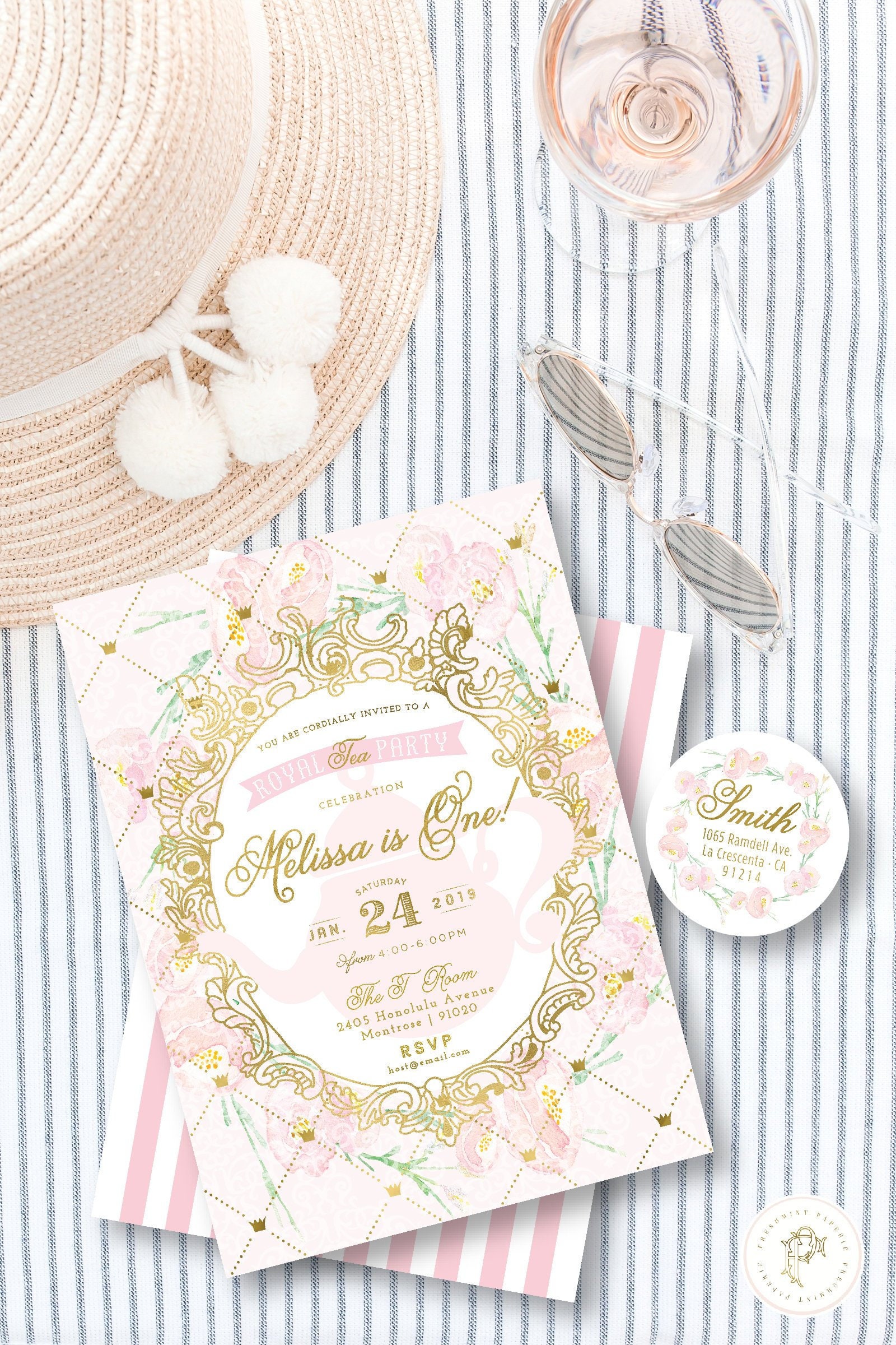 Tea Party Invitation - High Birthday Hi Floral Royal Invite