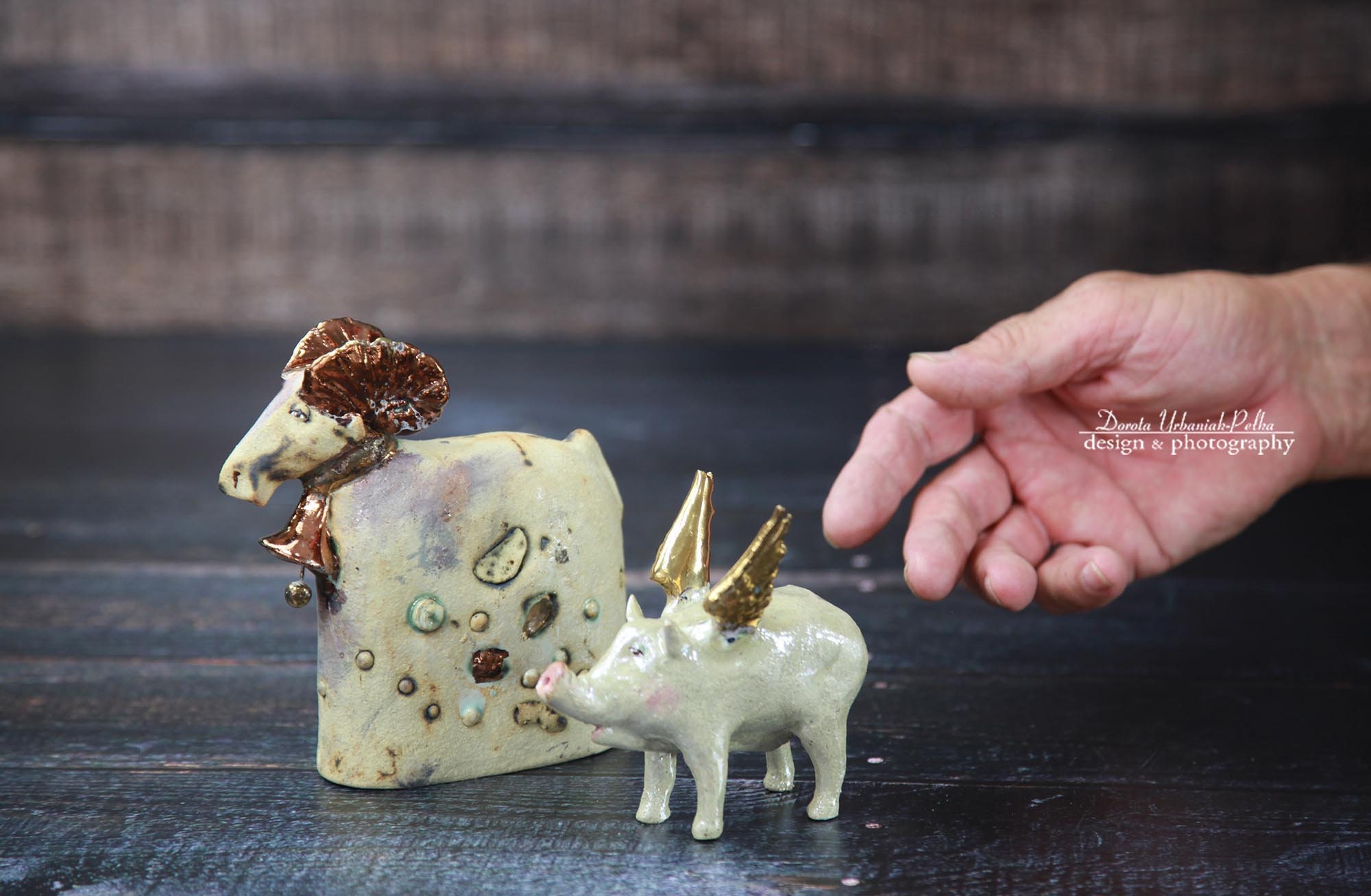 The Chamotte Ram & Jo The Pig Are A Couple - Ceramic Sculpture From Parallel World Collection"