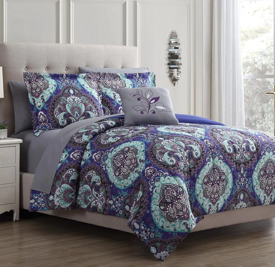 Amrapur Overseas Reversible complete bed set Multi Reversible Twin Comforter (Blend with Polyester Fill) | 4BDSTPRTG-CTD-TN