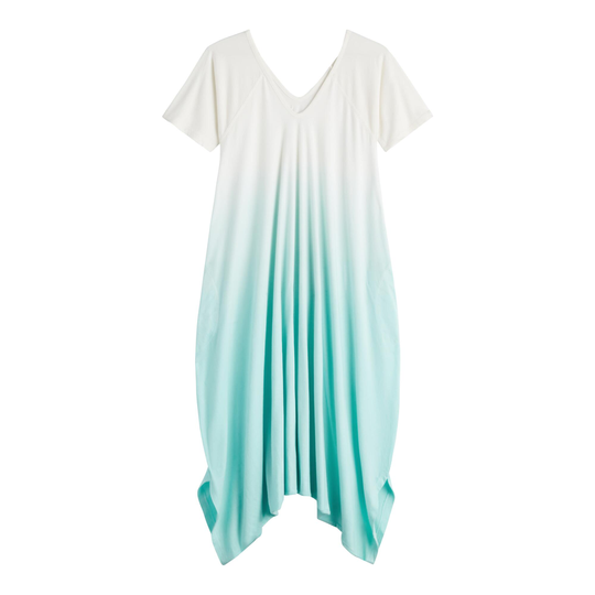 White And Aqua Ombre Tie Dye Lounge Jumpsuit With Pockets - Large by World Market