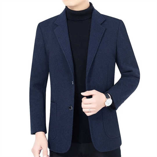 Autumn New Business Men's Blazer Korean Fashion Trend Solid Color Suit Coat Wool Blends High Quality Slim Men's Suit Jacket 3XL - navy blue, asian xl