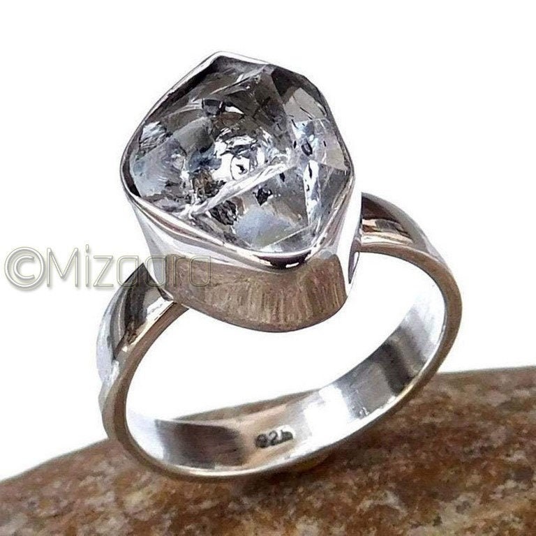 Natural Herkimar Diamond Silver Ring 925 Sterling Gemstone Gift For Her Crystal Jewelry Anniversary