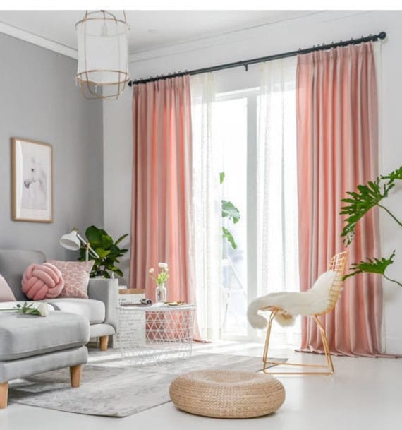 Pair Of Ballet Pink Curtains, Linen Blend Pink Drapery, Custom Curtains, Extra Long, Wide