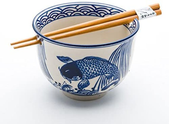 Japanese Crane Design Quality Ramen Udon Noodle Bowl With Chopsticks Gift Set 5 Inch Diameter 16 Fl Oz