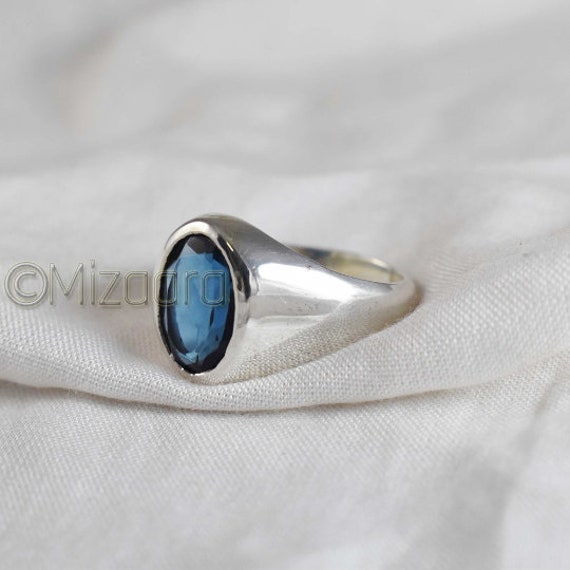 Blue Sapphire Ring, 925 Sterling Silver Man Signet Gemstone Cocktail Unisex Statement Gift For Her