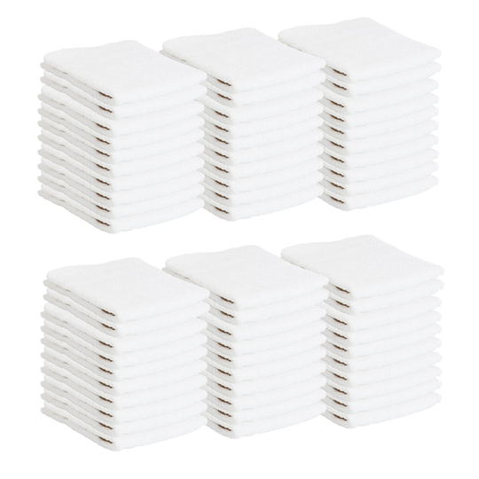 Plus Crescent White Bathroom Washcloths (60 Pack), Cotton Poly Blend, 12x12 in., White
