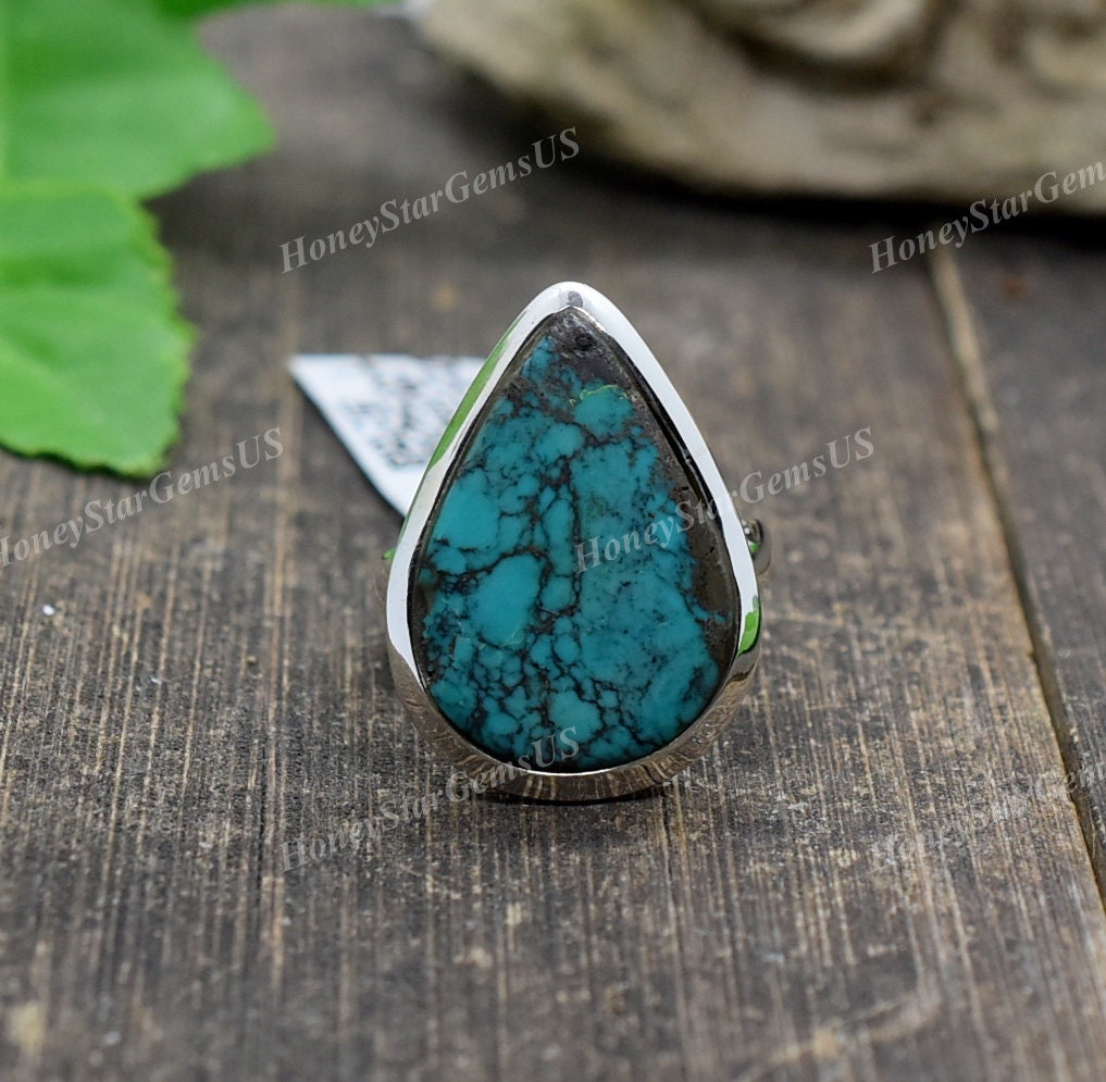 Turquoise Ring 8 Us Silver Ring, Handmade Statement Ring, Mothers Day, Gift For Mom Rings For Women, #ma57 Cabochon
