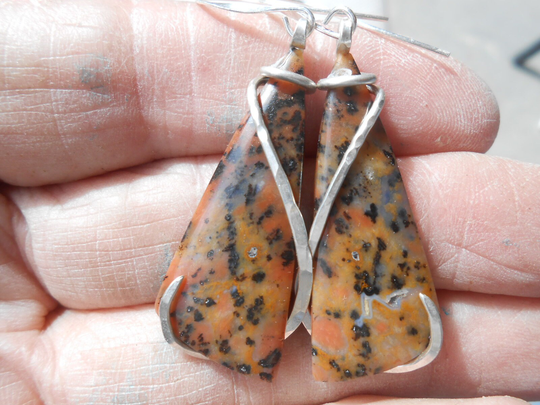 Cheetah Agate Silver Wrapped Earrings