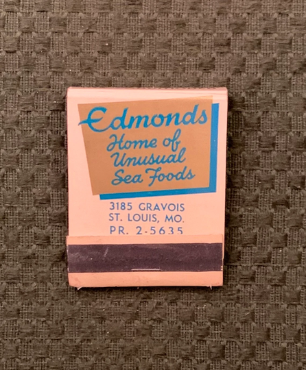 Vintage Matchbooks, Edmonds, Unusual Seafood, Restaurant, St Louis, Missouri, Front Strike, Missing 2 Match Sticks, Free Ship in Usa