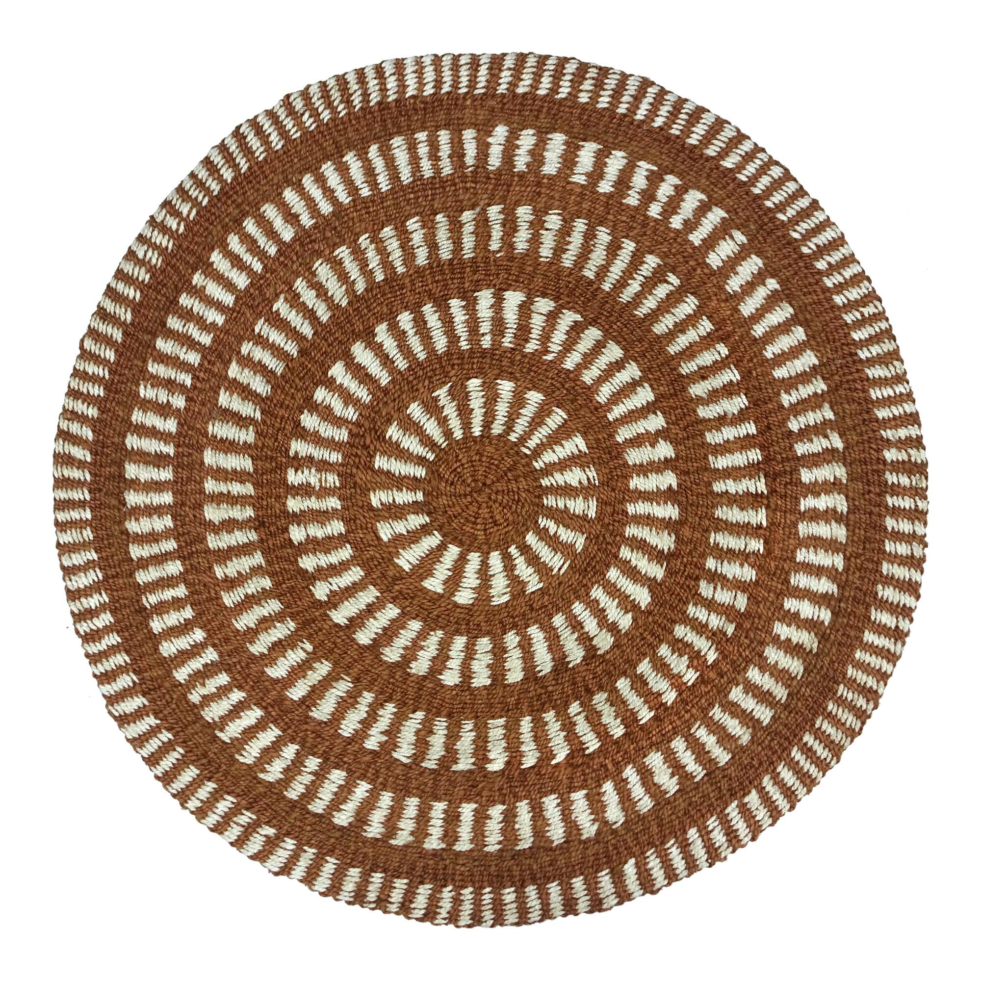 Round Rust Brown and Ivory Geometric Woven Jute Area Rug by World Market