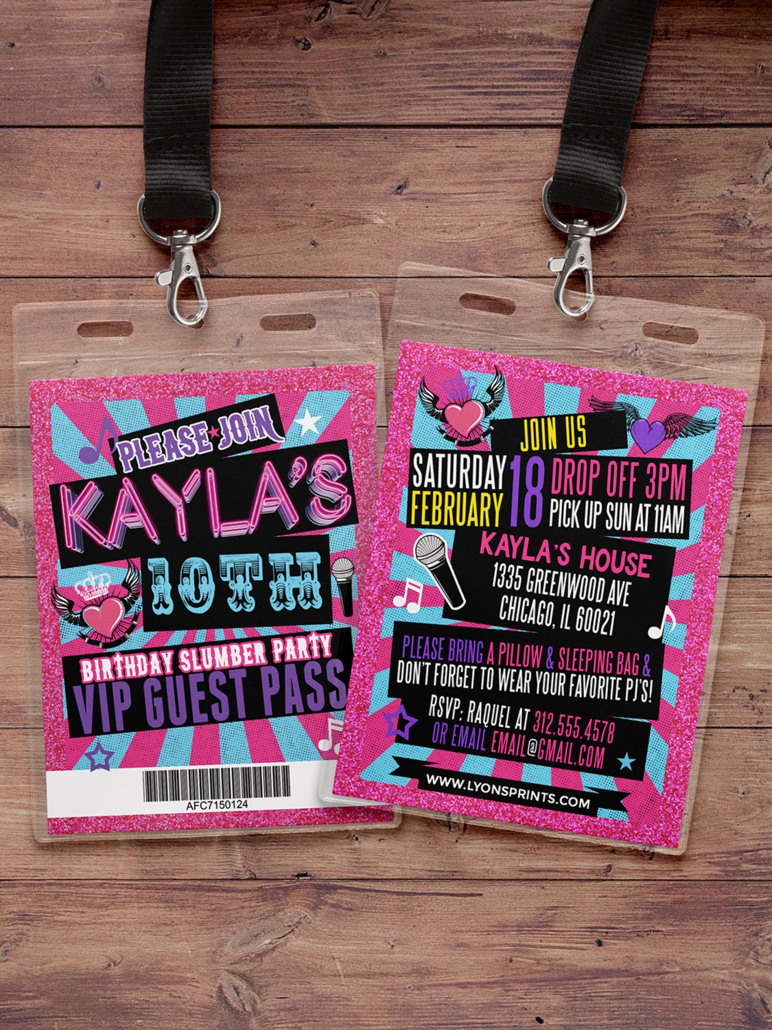 Pop Star Sleepover, Vip Pass, Slumber Party Invitation/Pajama Party Sleepover Spa Party, Girl