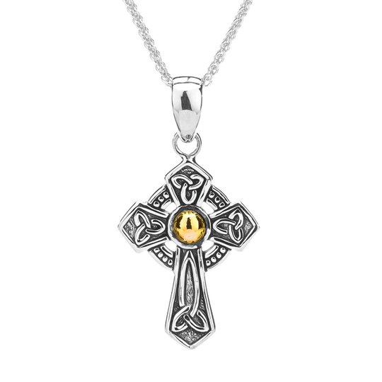 Keith Jack Jewelry Trinity Knot Celtic Cross Pendant Necklace, 925 Sterling Silver & 18K Gold, Necklaces For Men & Women