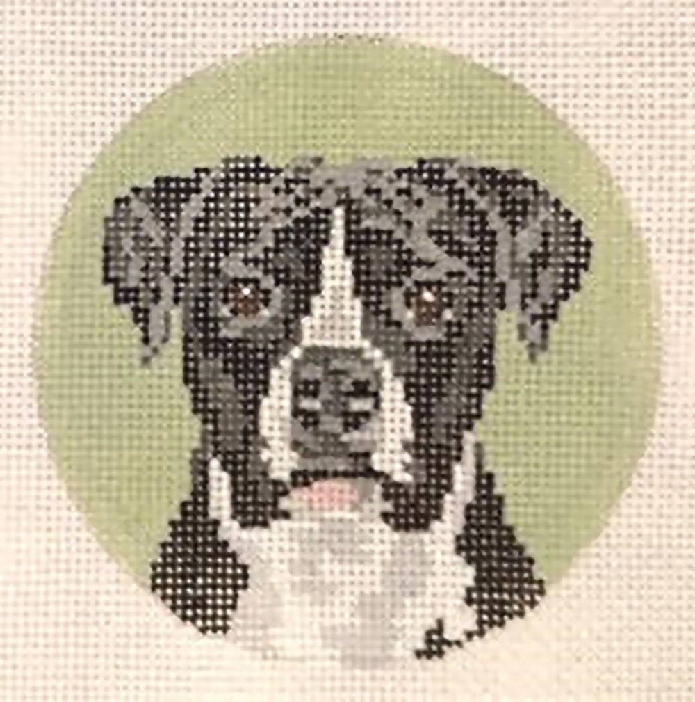 Needlepoint Handpainted Christmas Needle Crossings Black & White Boxer -Free Us Shipping