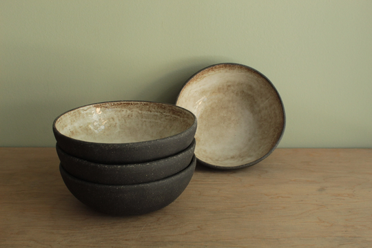Ceramic Bowl, Cereal Handmade Ceramic Breakfast Stoneware Black/Brown & White Soup Ramen Bowl, Tableware