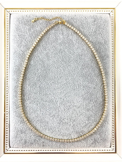 Delicate 18K Gold/Platinum Plated Dainty Minimalist Fancy Rhinestone Cup Chain Tennis Finished Necklace