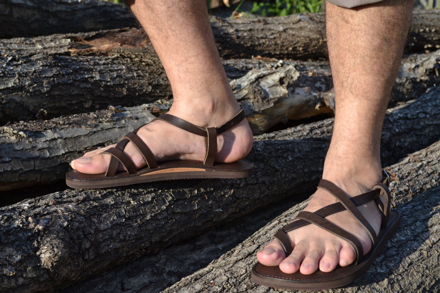 Brown Leather Sandals Men, Sandals, Flat Strap Adjustable Comfortable Platform