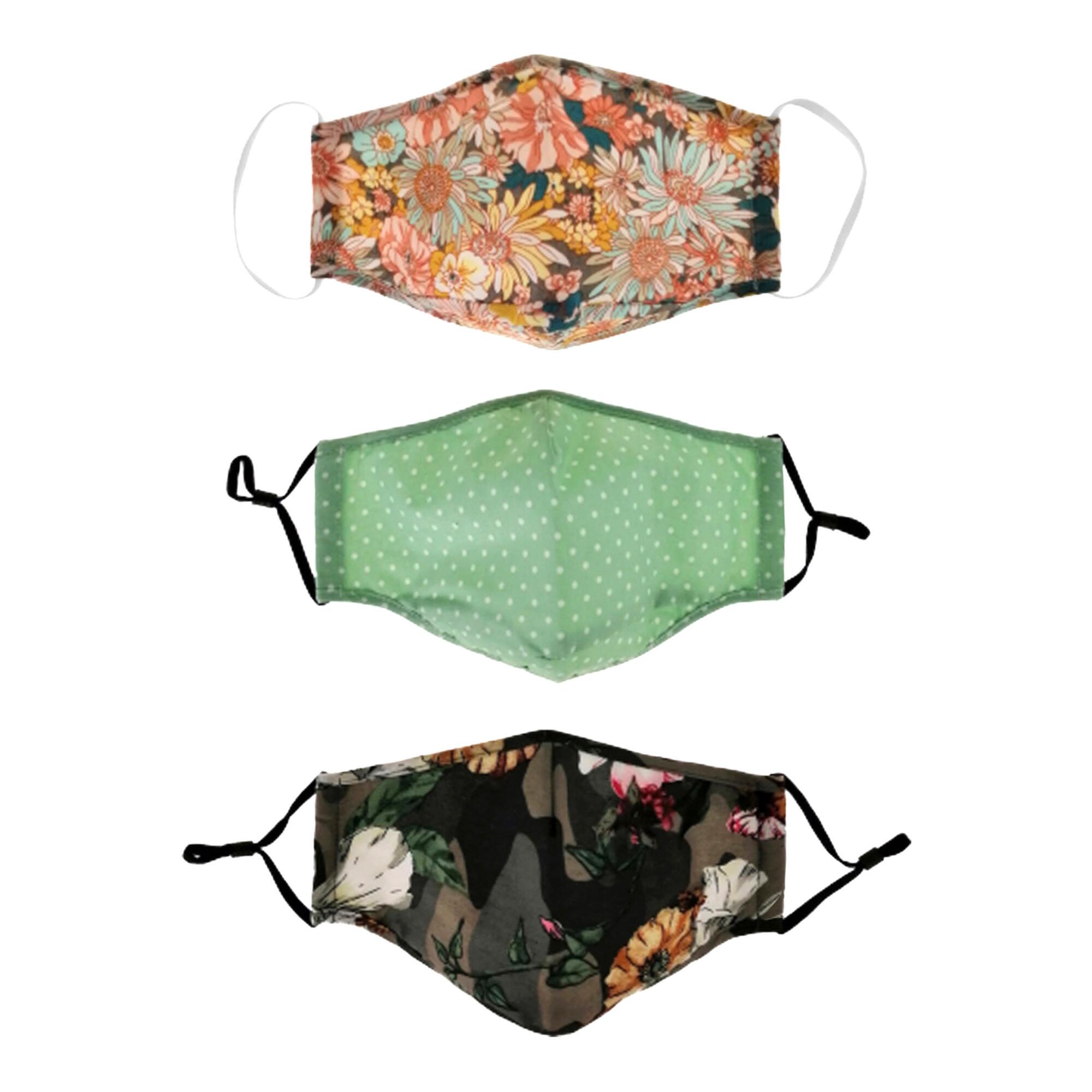 Floral and Dot Triple Layer Cotton Face Masks 3 Pack by World Market