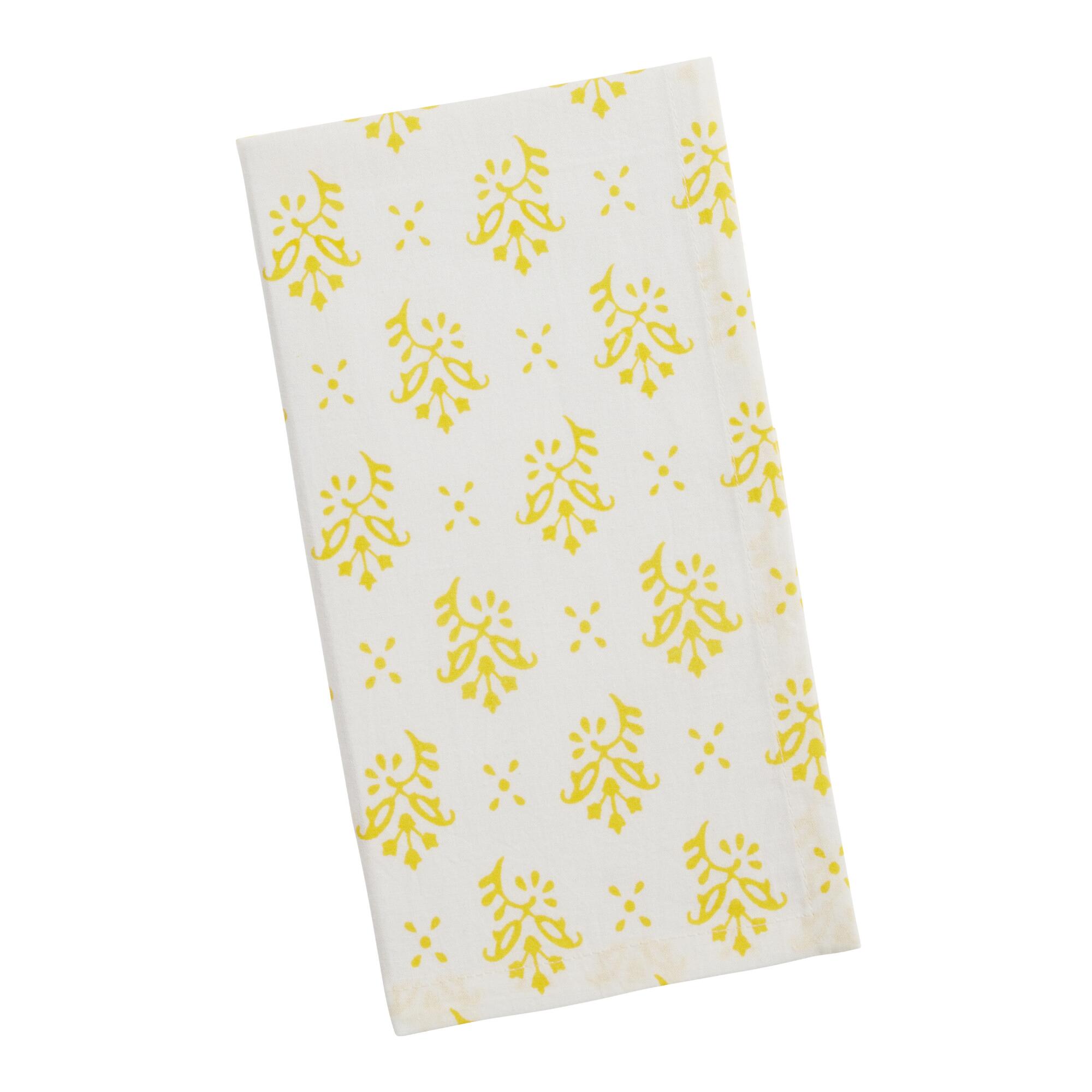 White and Yellow Flower Bushel Napkins Set of 4 - Cotton by World Market