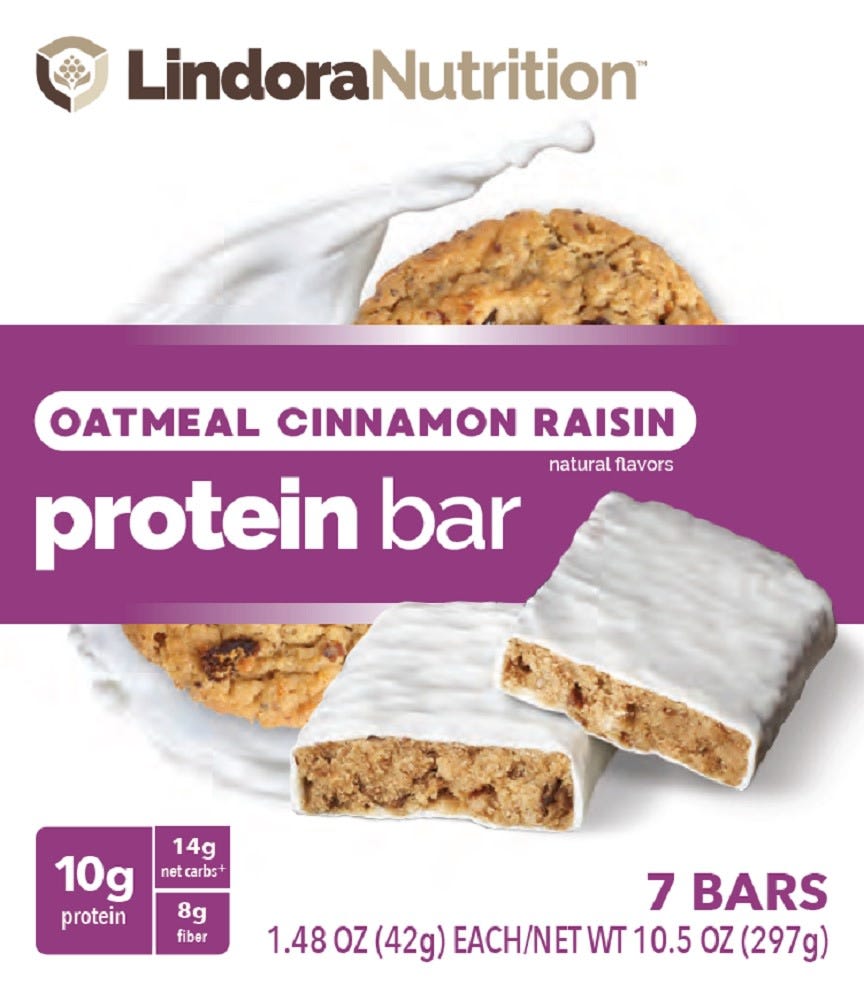Lindora Nutrition Oatmeal Cinnamon Raisin Bar - 7 ct