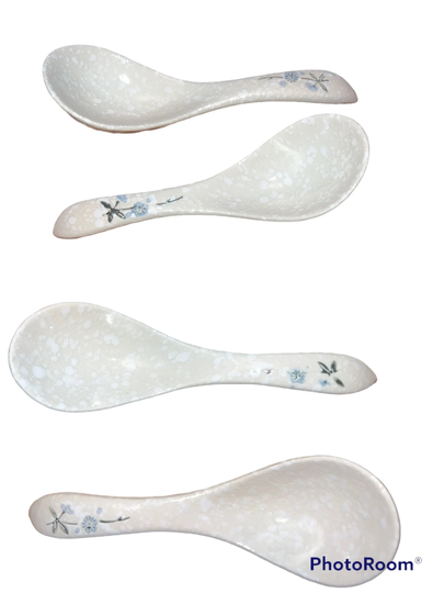 4 Piece Set Slick Modern Porcelain Spoons Patterned Asian Ceramics Spoon For Soup, Dessert, Ramen