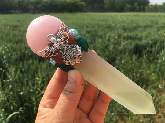 6.5Inches Natural Yellow Fluorite Rose Quartz Crystal Ball Obelisk Seven Chakras Point Healing Gifts 1x