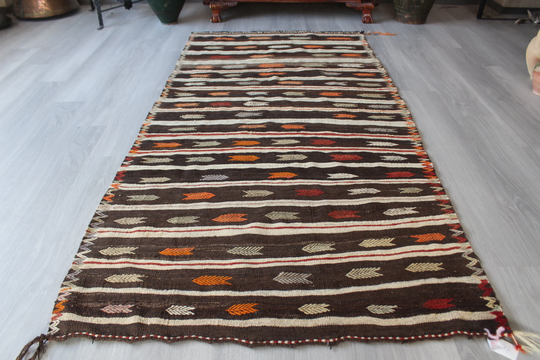 Vintage Kilim Rug, Striped Rug Bohemian Ethnic Kilim, 3'8"x7'9" Feet, Turkish/N-702