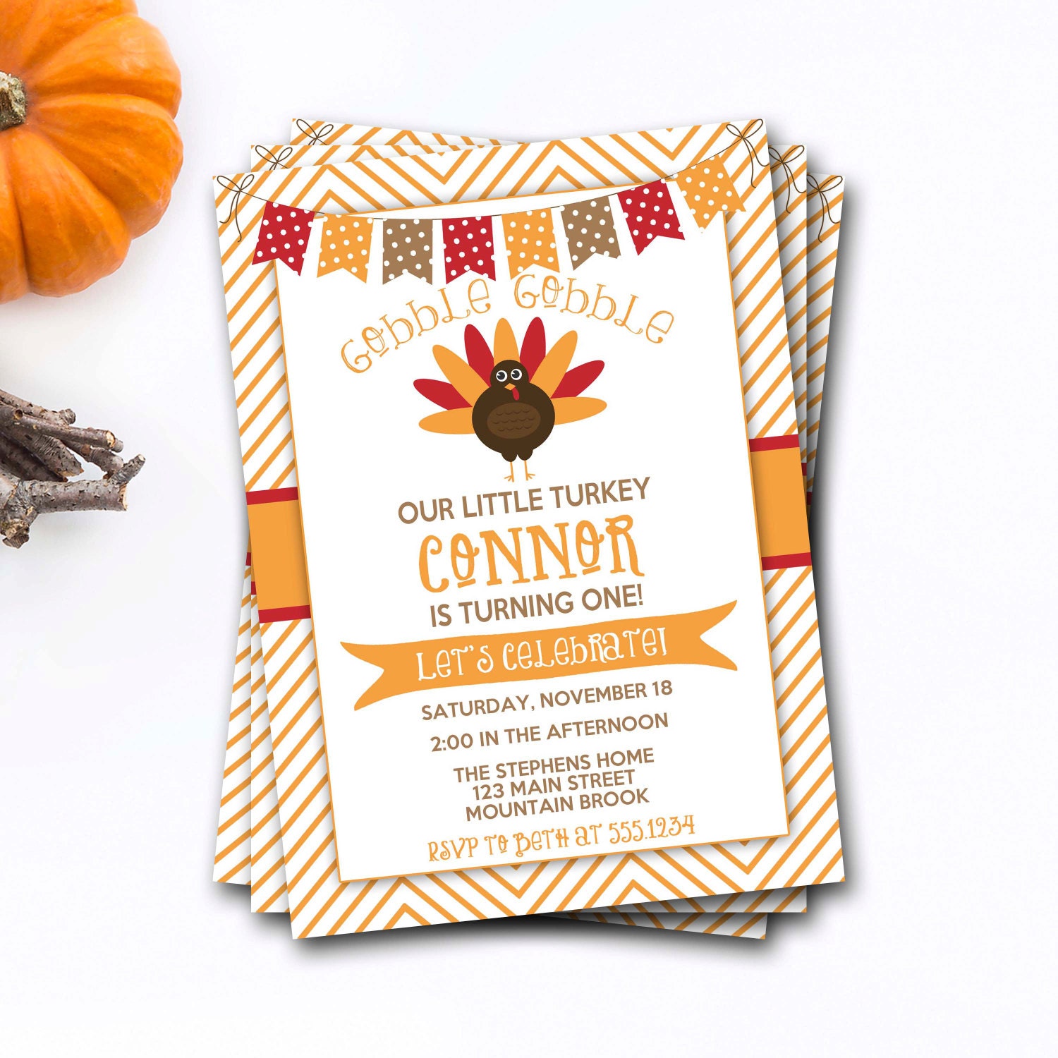 Turkey Birthday Invitation, Fall Thanksgiving Birthday, Printable Diy