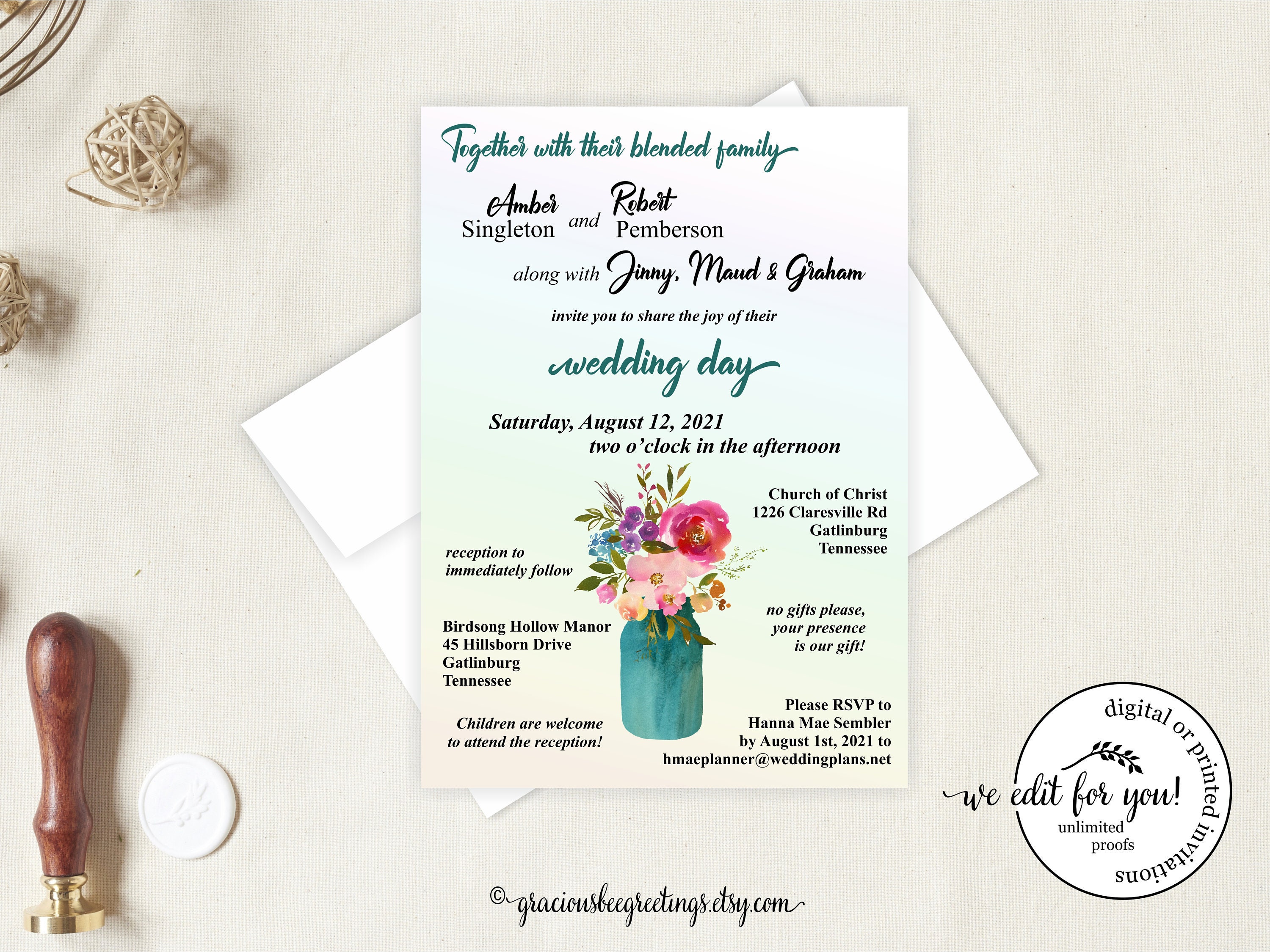 Blended Family Wedding Invitations Invite 2nd Marriage Invitation Casual Reception Cards