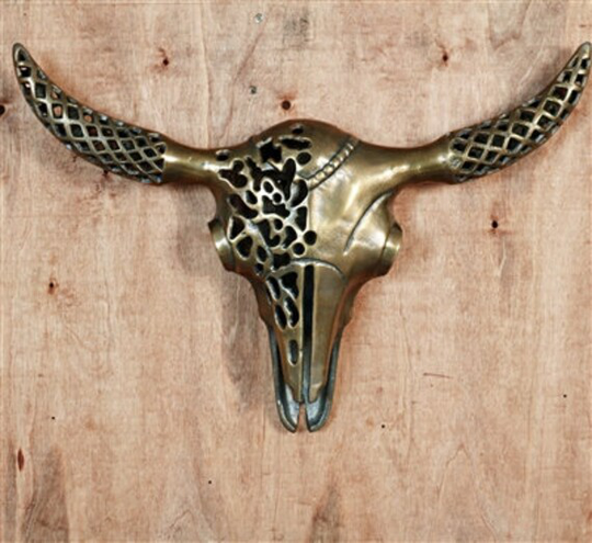Ornate Metal Bull Skull Wall Decor