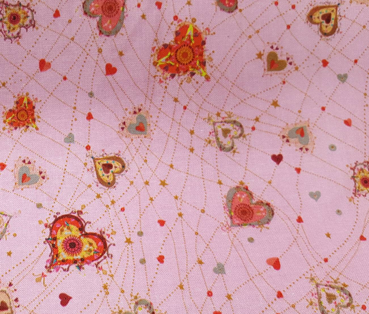 Hearts Heart Corazon On Pink Whimsical Fun. Qt Quilting Fabric 100% Cotton. Priced By 1/2 Yard, Cut Order. Valentines Valentine