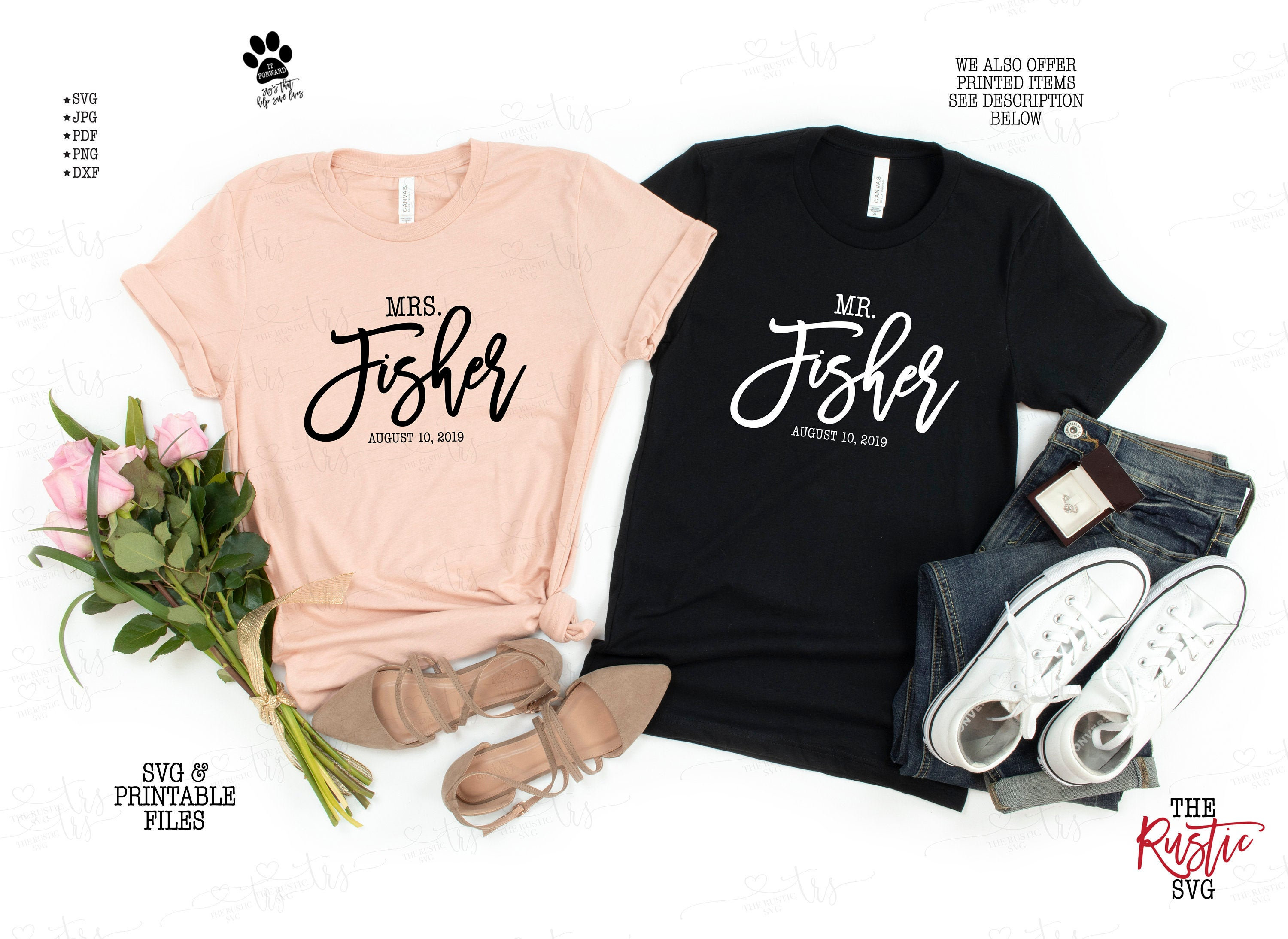Mr & Mrs, Personalized Mrs With Date Svg, Just Married Shirt, Wife Hubs Honeymoon Shirts, Png, Cricut, Silhouette, 002