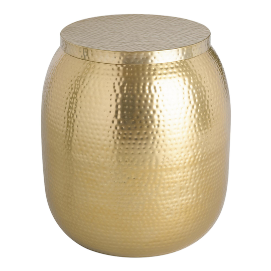 Gold Hammered Metal Drum Cala Storage Accent Table by World Market